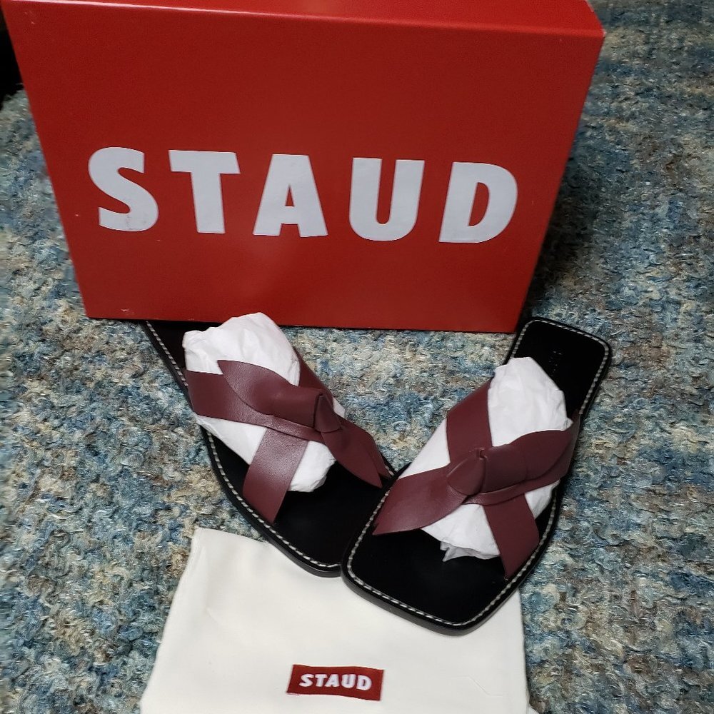 NIB STAUD Lei Leather Flip Flop Sandals Bordeaux